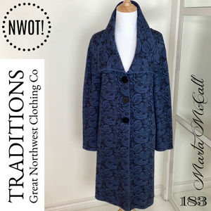 NWOT TRADITIONS Intricately Knit Duster Coat Sz M